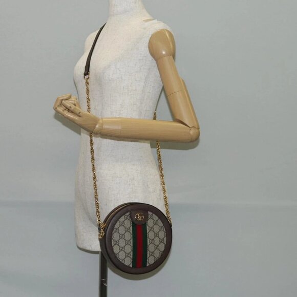 GUCCI GG Supreme Ophidia Chain Web Sherry Line Bag PVC Beige 550618 Auth 138002A - Picture 3 of 16